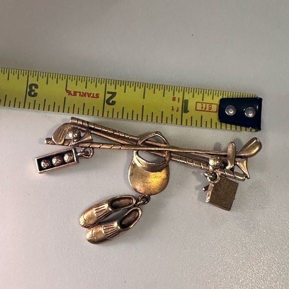 VTG Danecraft Golfer Brooch Gold Tone Dangle Shoes, Balls, Hats, Golf Clubs 0660 - Picture 6 of 10